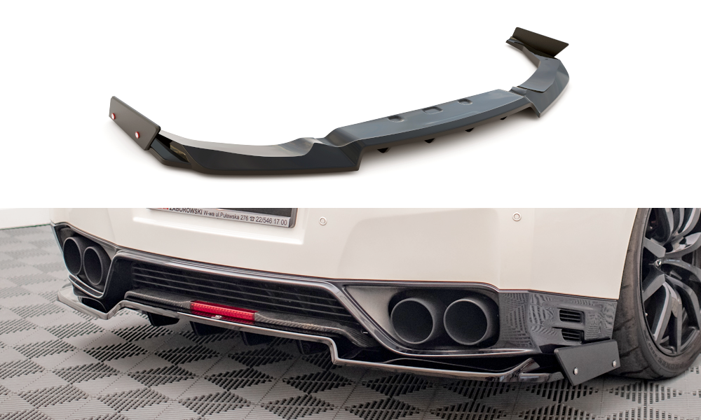 Central Rear Splitter + Flaps for Nissan GTR R35 Facelift